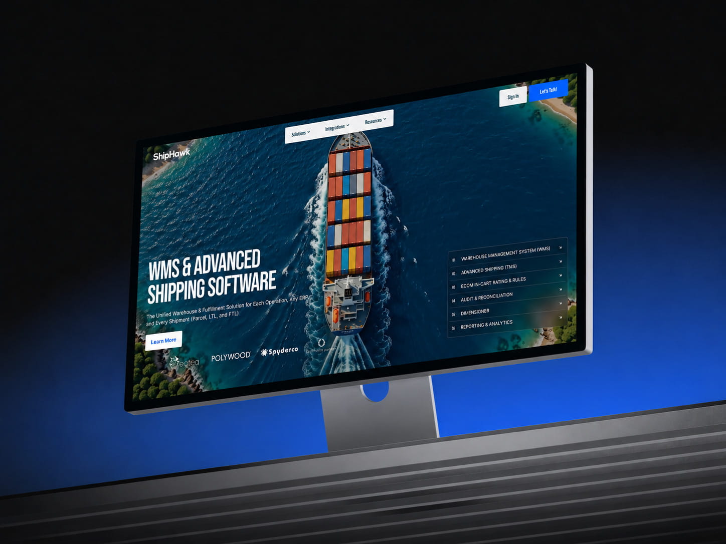 ShipHawk shipping platform displayed on a widescreen monitor